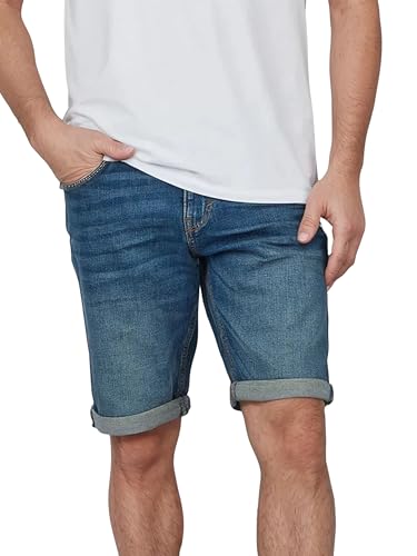 TOM TAILOR Jeans Shorts Herren Stretch Kurz Regular Slim Fit Josh Kurze Hosen Bermuda Shorts Sommer Denim Einfarbig Blau w34, Größe:W 34, Farbe:Clean Mid Stone Blue Denim (10113) von TOM TAILOR