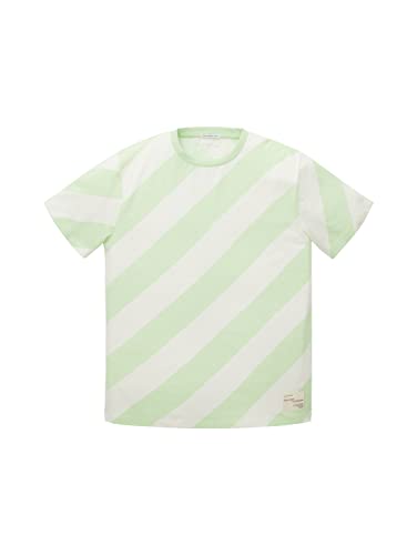 TOM TAILOR Jungen 1035993 Kinder T-Shirt, 31729 - Lime Beige Diagonal Stripe, 128 von TOM TAILOR