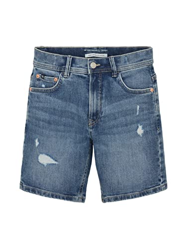 TOM TAILOR Jungen 1036029 Kinder Jim Fit Destroyed Jeans-Shorts, 10123-Destroyed Mid Stone Blue Denim, 134 von TOM TAILOR