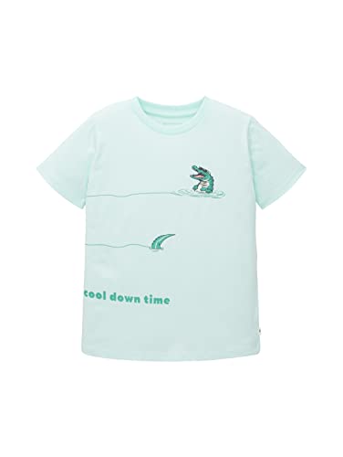 TOM TAILOR Jungen 1036056 Kinder T-Shirt mit Schriftzug & Print, 31667-Light Aqua, 128/134 von TOM TAILOR