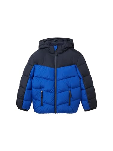 TOM TAILOR Jungen 1038480 Colorblock Puffer Winterjacke mit Abnehmbarer Kapuze, 14531-shiny royal Blue, 104/110 von TOM TAILOR