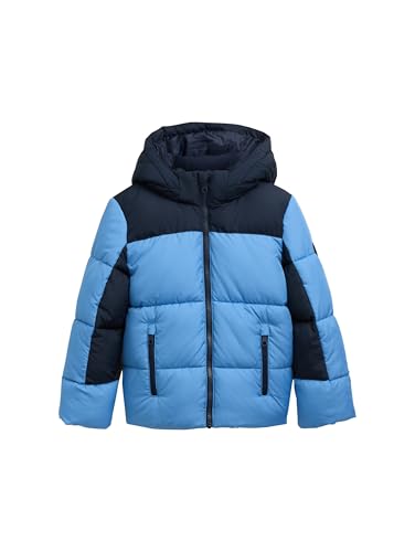 TOM TAILOR Jungen 1042926 Kinder Colorblock Puffer Winterjacke mit Abnehmbarer Kapuze, 11276-Blue Ocean, 92/98 von TOM TAILOR