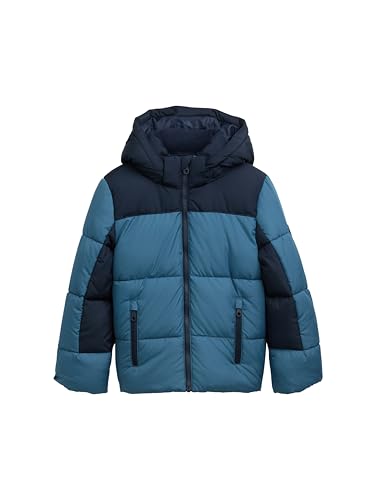 TOM TAILOR Jungen 1042926 Kinder Colorblock Puffer Winterjacke mit Abnehmbarer Kapuze, 37064-Dark Dusty Petrol, 116/122 von TOM TAILOR