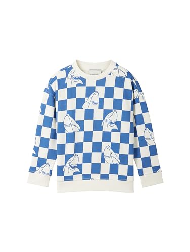 TOM TAILOR Jungen Kinder Oversized Sweatshirt mit Karomuster & Hai-Print, 34814 - Blue White Shark Checkerboard, 92/98 von TOM TAILOR
