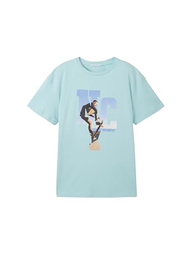 TOM TAILOR Jungen Kinder Oversized T-Shirt mit Print, 13117 - Pastel Turquoise, 140 von TOM TAILOR