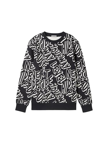 TOM TAILOR Jungen Kinder Sweatshirt mit Muster, 36795 - Black and White Wording Design, 176 von TOM TAILOR