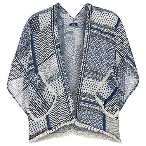 TOM TAILOR Kids Mädchen Print Mix Poncho Schal, Blau (Black Iris Blue 6740), One Size von TOM TAILOR