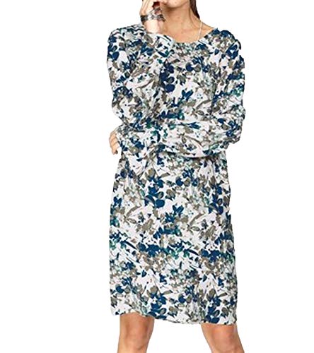 TOM TAILOR Kleid farbenfrohes Damen Druck-Kleid Sommer-Kleid Midi-Kleid mit Bindebanddetail Weiß, Größe:42 von TOM TAILOR