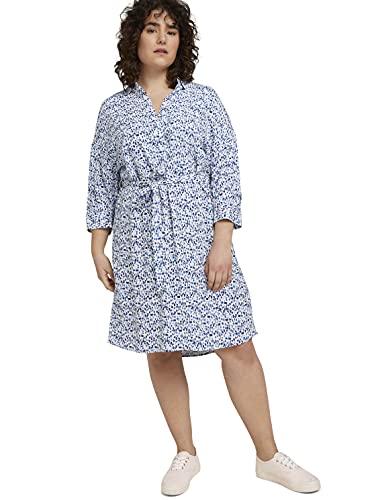 TOM TAILOR MY TRUE ME Damen Plussize Blusenkleid mit Taillenband 1025203, 26597 - Blue Aquarelle Dots, 44 Große Größen von TOM TAILOR