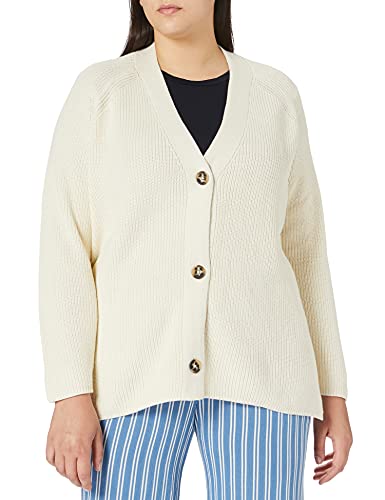 TOM TAILOR MY TRUE ME Damen Plussize Cardigan mit Seitenschlitzen und aus Bio-Baumwolle 1024904, 26460 - Champagne White, 44 Große Größen von TOM TAILOR