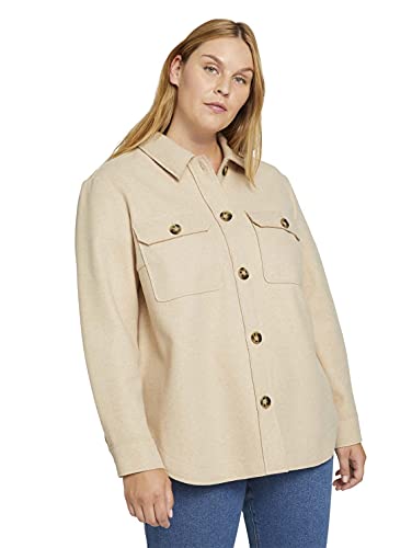 TOM TAILOR MY TRUE ME Damen Plussize Melierte Hemdjacke 1026837, 27550 - Soft Camel Melange, 48 Große Größen von TOM TAILOR