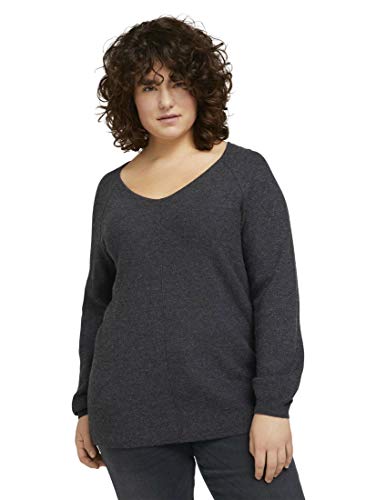 TOM TAILOR MY TRUE ME Damen Plussize Strickpullover mit Struktur 1022566, 10522 - Shale Grey Melange, 48 Große Größen von TOM TAILOR