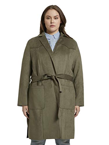 TOM TAILOR MY TRUE ME Damen Plussize Trenchcoat in Velour-Optik 1020988, 13050 - Olive Night Green, 50 Große Größen von TOM TAILOR
