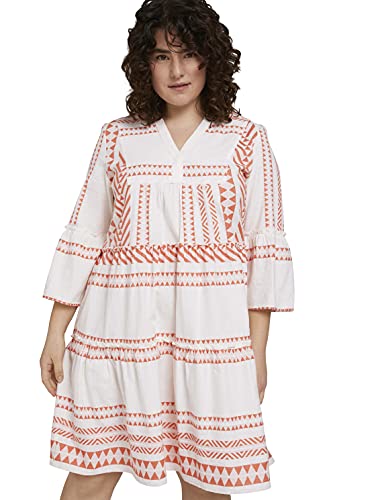 TOM TAILOR MY TRUE ME Damen Plussize gemustertes Kleid mit Raffungen 1025543, 27178 - White Orange Large Ikat Design, 50 Große Größen von TOM TAILOR