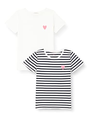 TOM TAILOR Mädchen 1032157 Kinder T-Shirts Im Doppelpack Mit Herz-Print, 10315 - Whisper White, 116-122 EU von TOM TAILOR