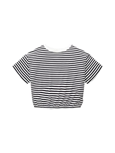 TOM TAILOR Mädchen 1036154 Kinder Cropped T-Shirt mit Streifen, 31697-Offwhite Coal Grey Stripe, 176 von TOM TAILOR