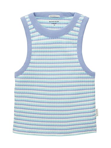 TOM TAILOR Mädchen 1036158 Kinder Tanktop mit Rippsstruktur, 32158-Off White Blue Aqua Stripe, 128 von TOM TAILOR