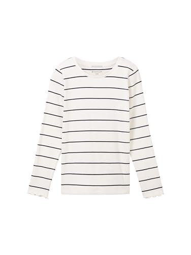 TOM TAILOR Mädchen 1037412 Langarmshirt mit Streifen, 32538-off White Dark Blue Stripe, 92/98 von TOM TAILOR