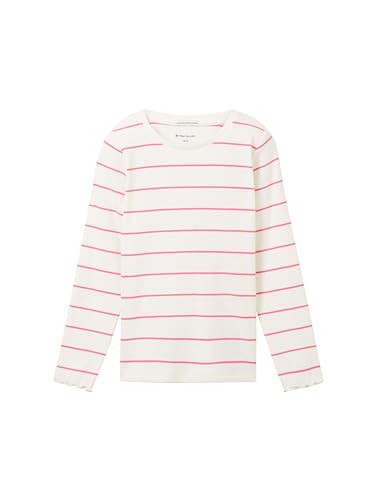 TOM TAILOR Mädchen 1037412 Langarmshirt mit Streifen, 32539-off White pink Stripe, 104/110 von TOM TAILOR