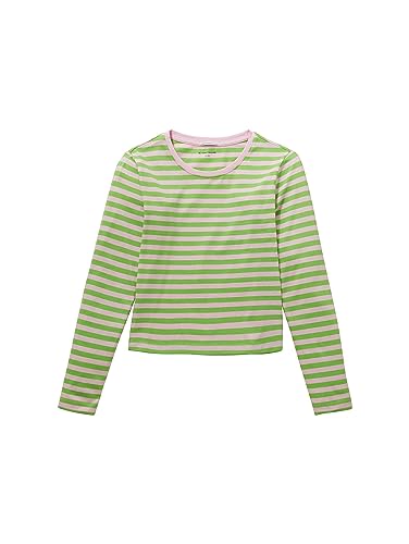 TOM TAILOR Mädchen 1037706 Langarmshirt mit Streifen, 32548-green pink Stripe, 128 von TOM TAILOR