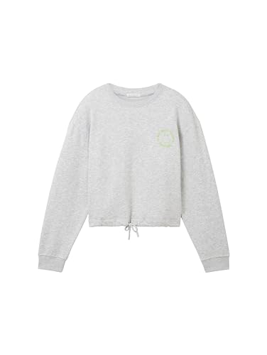 TOM TAILOR Mädchen 1037780 Sweatshirt mit Smiley-Stickerei, 15398-Light Stone Grey Melange, 140 von TOM TAILOR