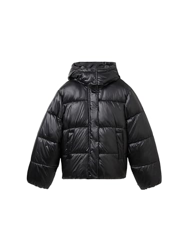 TOM TAILOR Mädchen 1038494 Shiny Puffer Winterjacke mit Kapuze, 29999-Black, 128 von TOM TAILOR