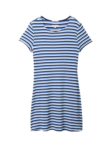 TOM TAILOR Mädchen Kinder Basic Kleid mit Rippstruktur & Streifen, 34810 - Navy Middle Blue White Stripe, 140 von TOM TAILOR