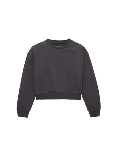 TOM TAILOR Mädchen Kinder Cropped Basic Sweatshirt , coal grey, 176 von TOM TAILOR