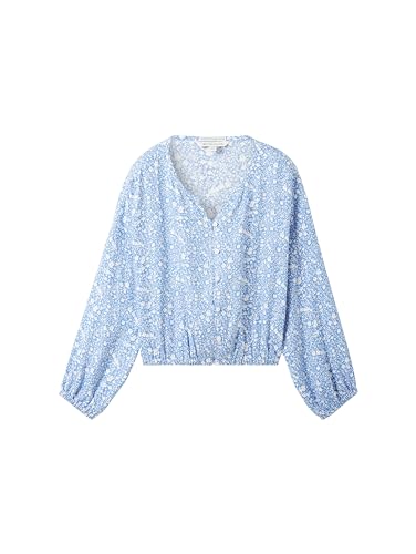 TOM TAILOR Mädchen Kinder Cropped Bluse mit Muster & Knopfleiste, 34807 - Blue White Flower Allover, 128 von TOM TAILOR