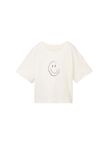 TOM TAILOR Mädchen Kinder Cropped T-Shirt mit Print, 12906 - Wool White, 152 von TOM TAILOR