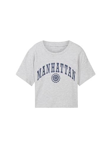 TOM TAILOR Mädchen Kinder Cropped T-Shirt mit Print, 15398 - Light Stone Grey Melange, 140 von TOM TAILOR