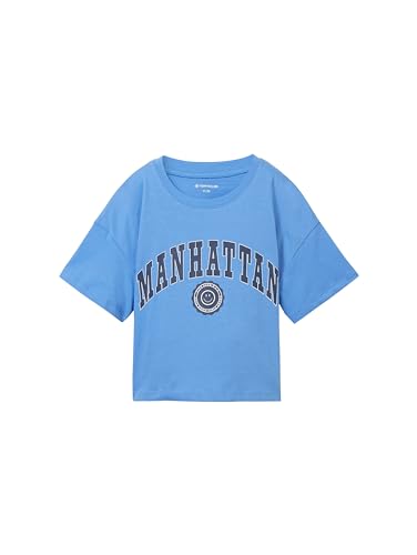 TOM TAILOR Mädchen Kinder Cropped T-Shirt mit Print, 18712 - Sicilian Blue, 140 von TOM TAILOR