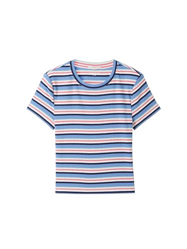 TOM TAILOR Mädchen Kinder Cropped T-Shirt mit Rippstruktur & Streifen, 34862 - Blue Multicolor Stripe, 152 von TOM TAILOR