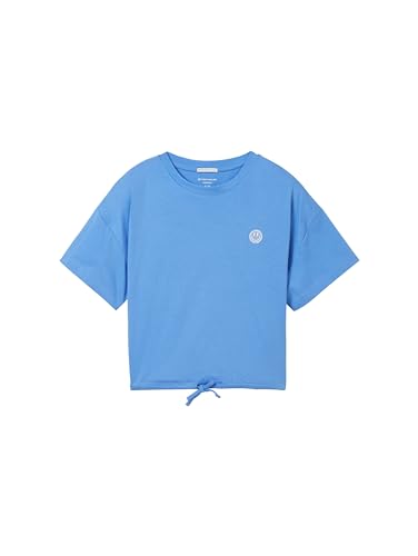 TOM TAILOR Mädchen Kinder Cropped T-Shirt mit Smily-Print & Kordelzug, 18712 - Sicilian Blue, 140 von TOM TAILOR