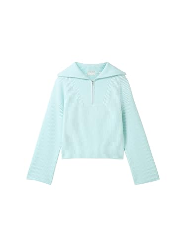 TOM TAILOR Mädchen Kinder Cropped Troyer Strickpullover, 37096 - Soft Pastel Blue Melange, 128 von TOM TAILOR