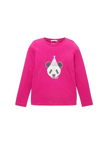 TOM TAILOR Mädchen Kinder Langarmshirt mit Party-Panda-Print, pure magenta, 104/110 von TOM TAILOR