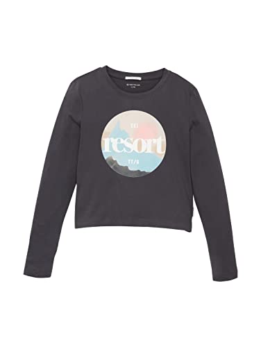 TOM TAILOR Mädchen Kinder Langarmshirt mit Print 1033892, Grau, 152 von TOM TAILOR