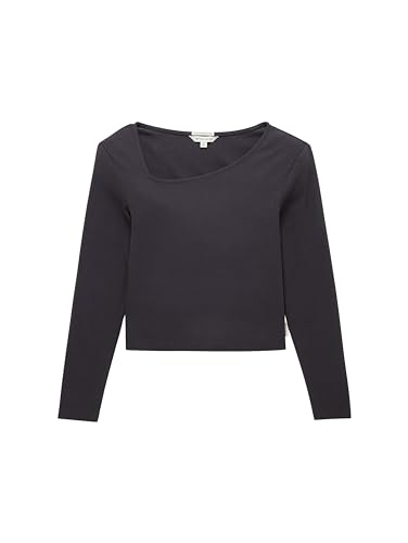 TOM TAILOR Mädchen Kinder Langarmshirt mit Rippstruktur, coal grey, 164 von TOM TAILOR