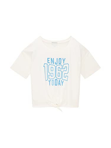 TOM TAILOR Mädchen Kinder T-Shirt mit Print & Knoten 1037171, Weiß, 128 von TOM TAILOR