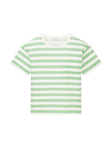 TOM TAILOR Mädchen Kinder T-Shirt mit Streifen & Brusttasche 1035119, Weiß, 140 von TOM TAILOR