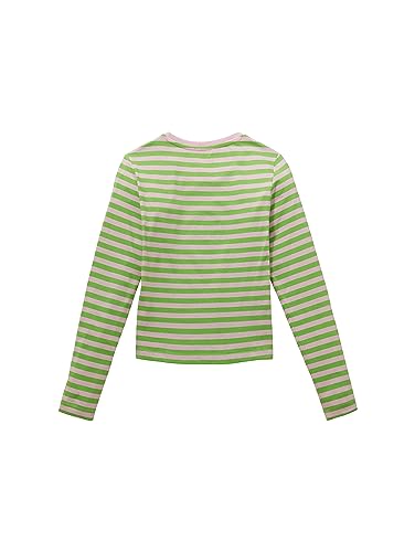 TOM TAILOR Mädchen 1037706 Langarmshirt mit Streifen, 32548-green pink Stripe, 164 von TOM TAILOR