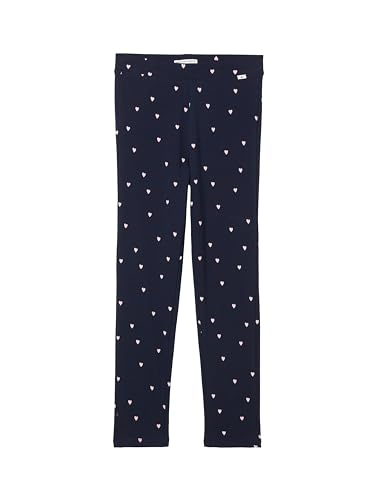 TOM TAILOR Mädchen Kinder Jersey Leggings mit Muster, 35132 - Dark Blue Pink Heart, 128/134 von TOM TAILOR