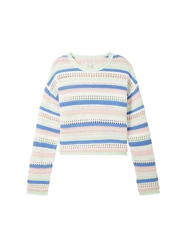 TOM TAILOR Mädchen Kinder Strickpullover mit Lochmuster & Streifen, 34863 - Pastel Multicolor Stripe, 152 von TOM TAILOR