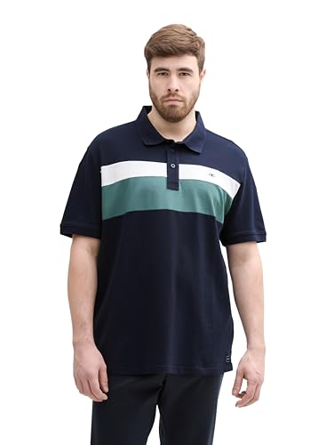 TOM TAILOR Plussize Plus Size - Poloshirt mit Colour Blocking, Sky Captain Blue, 4XL von TOM TAILOR