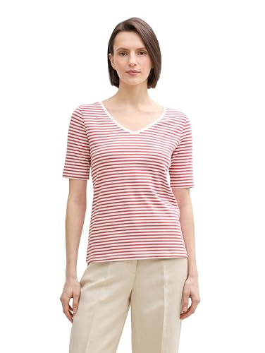 Tom Tailor Damen 1045563 T-Shirt, 37379-Berry Red Regular Stripe, M von TOM TAILOR