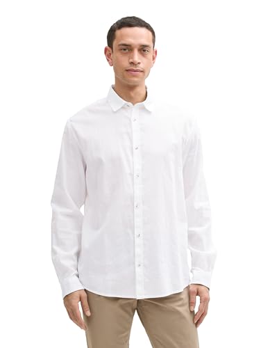 TOM TAILOR Regular Fit Hemd mit Leinenanteil, Sapphire Blue Chambray, M von TOM TAILOR