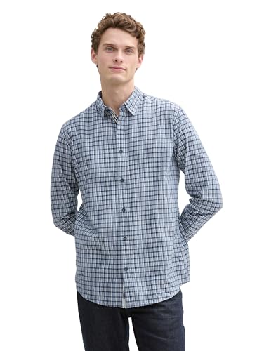 TOM TAILOR Regular Fit Hemd mit Turn-up-Funktion, White Blue fil a fil Dobby, L von TOM TAILOR