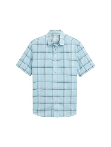 TOM TAILOR Regular Fit Kurzarmhemd mit Leinenanteil, Hazy Coral Rose Chambray, S von TOM TAILOR