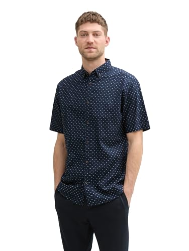 TOM TAILOR Regular Fit Kurzarmhemd mit Leinenanteil, Sky Captain Blue, XXL von TOM TAILOR