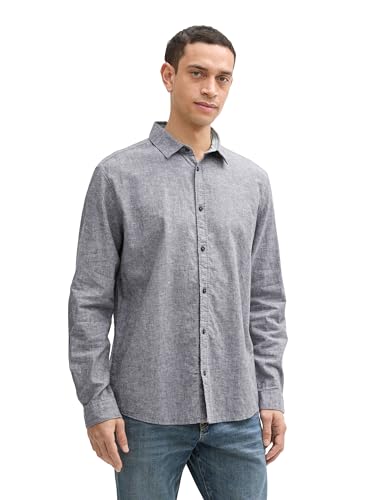 TOM TAILOR Regular Fit Kurzarmhemd mit Leinenanteil, White Turquoise Check, M von TOM TAILOR